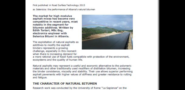 Publication of the article « Selenizza - Natural bitumen of Albania: high performing additive 