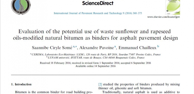 The potential use of vegetable oils-modified natural bitumen as binders for asphalt pavement design